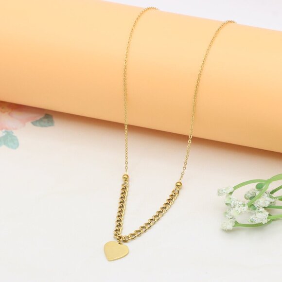 Elegant Heart Charm Yellow Necklace with Dual Chain Accent, XPNL0378 - Picture 10 of 15